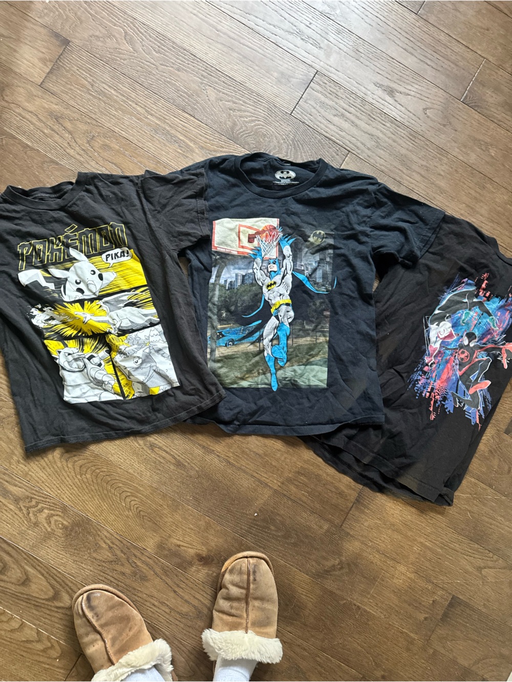 Set of 3 Black Graphic Superhero T‑Shirts